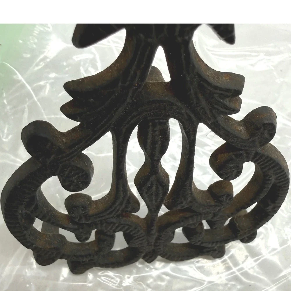 Wilton Cast Iron Trivet Lyre Heart Scroll Design Black Three Legged Vintage